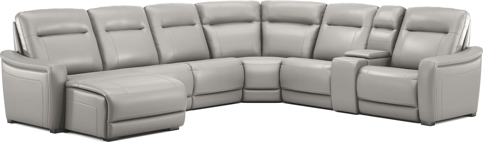 Newport Gray Leather 7 Pc Dual Power Reclining Sectional - Image 4