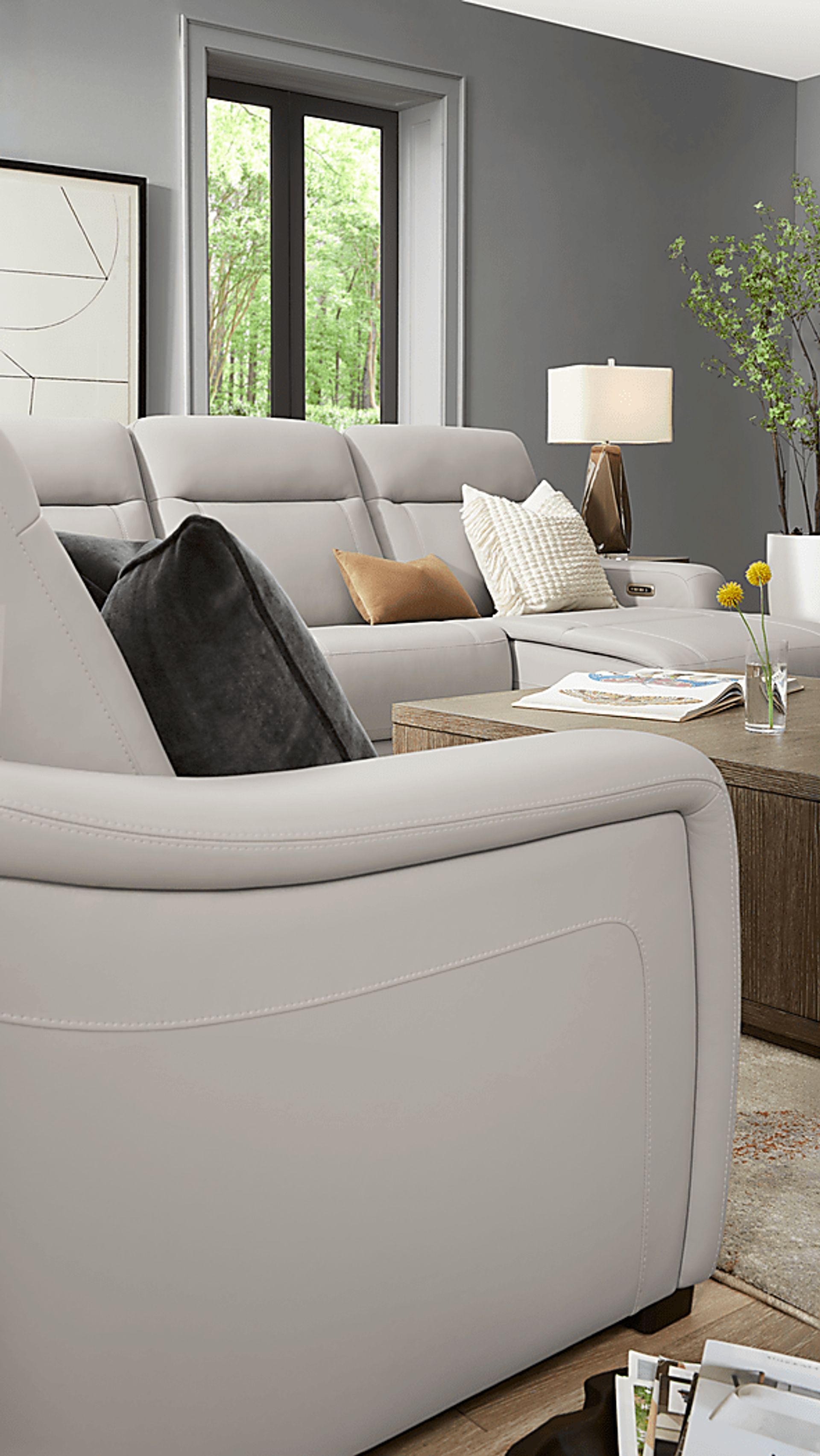 Newport Gray Leather 7 Pc Dual Power Reclining Sectional - Image 13