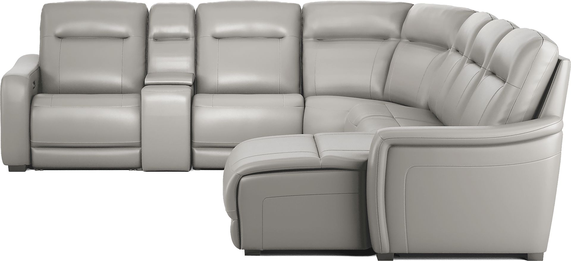 Newport Gray Leather 7 Pc Dual Power Reclining Sectional - Image 3