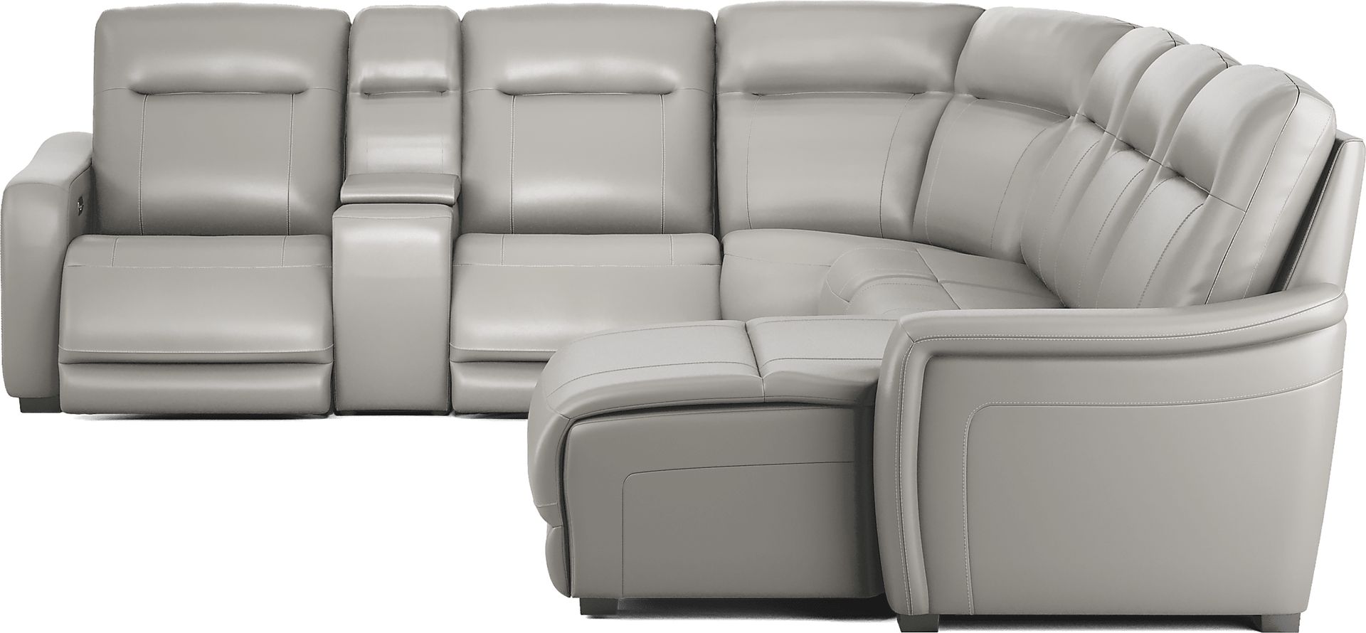 Newport Gray Leather 7 Pc Dual Power Reclining Sectional - Image 4