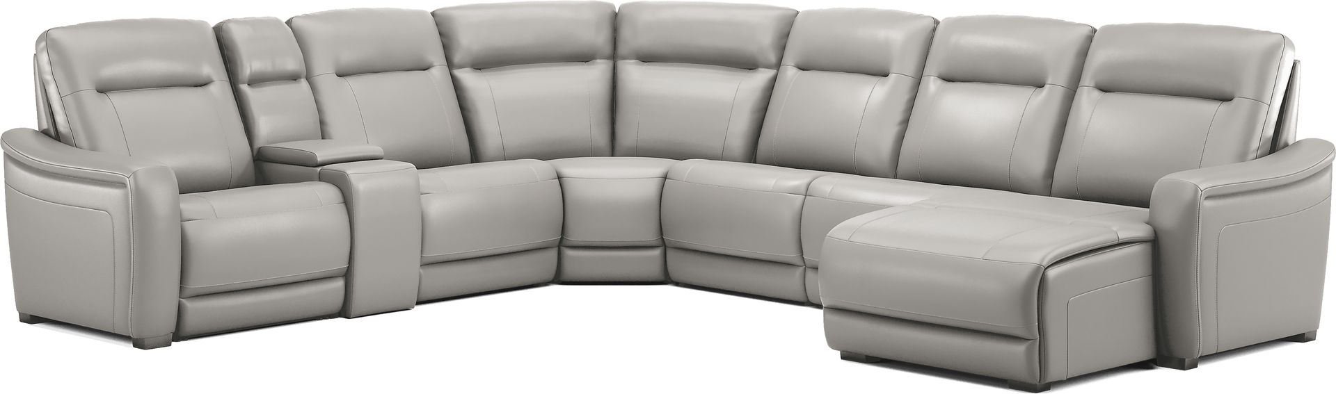 Newport Gray Leather 7 Pc Dual Power Reclining Sectional - Image 5