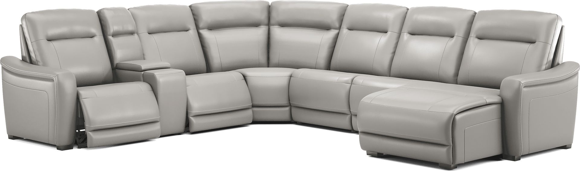 Newport Gray Leather 7 Pc Dual Power Reclining Sectional - Image 1