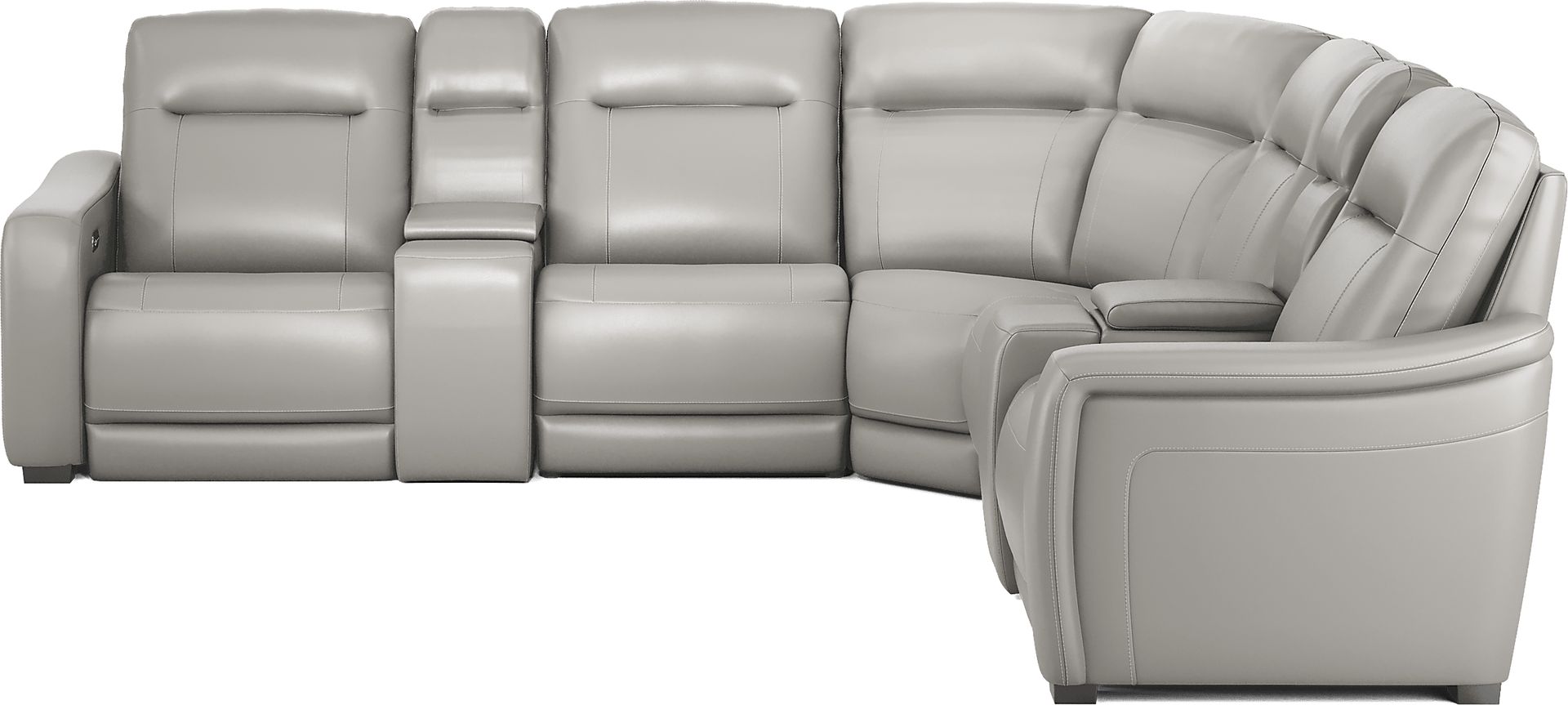 Newport Gray Leather 7 Pc Dual Power Reclining Sectional - Image 2