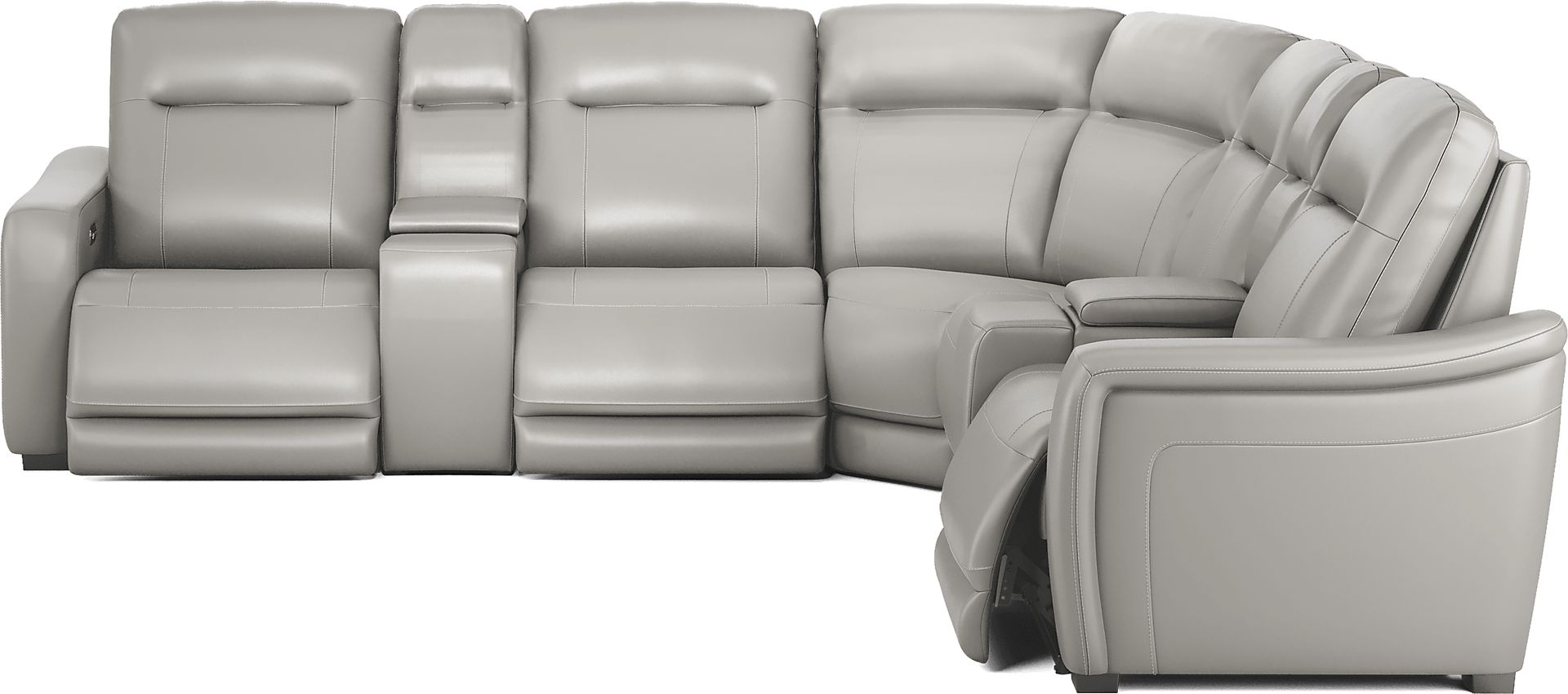 Newport Gray Leather 7 Pc Dual Power Reclining Sectional - Image 3