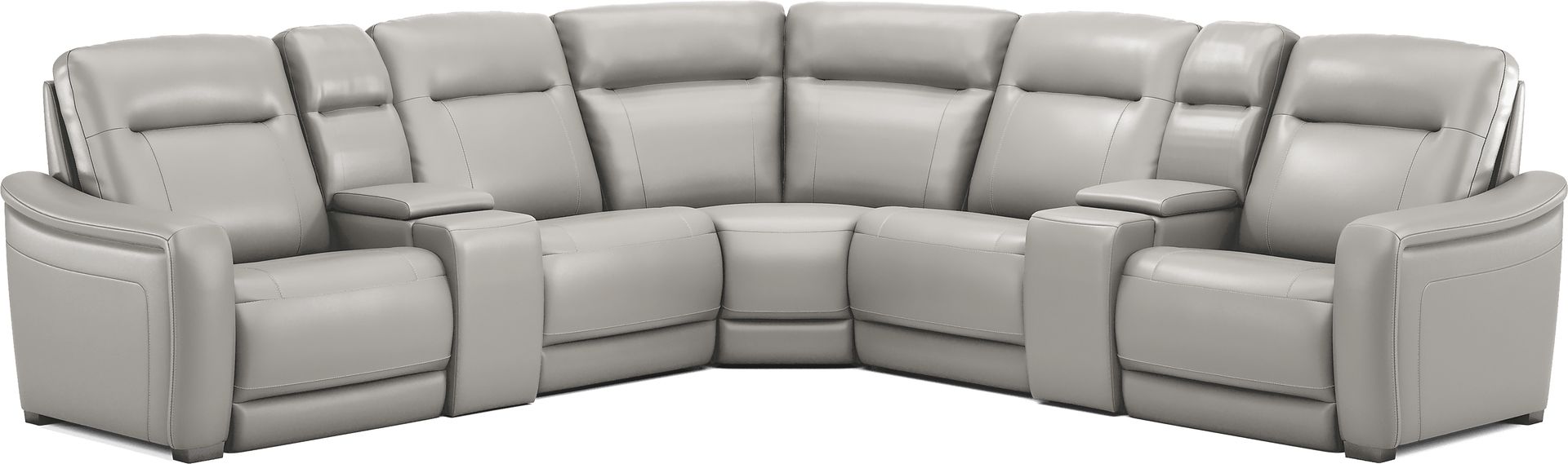Newport Gray Leather 7 Pc Dual Power Reclining Sectional - Image 4