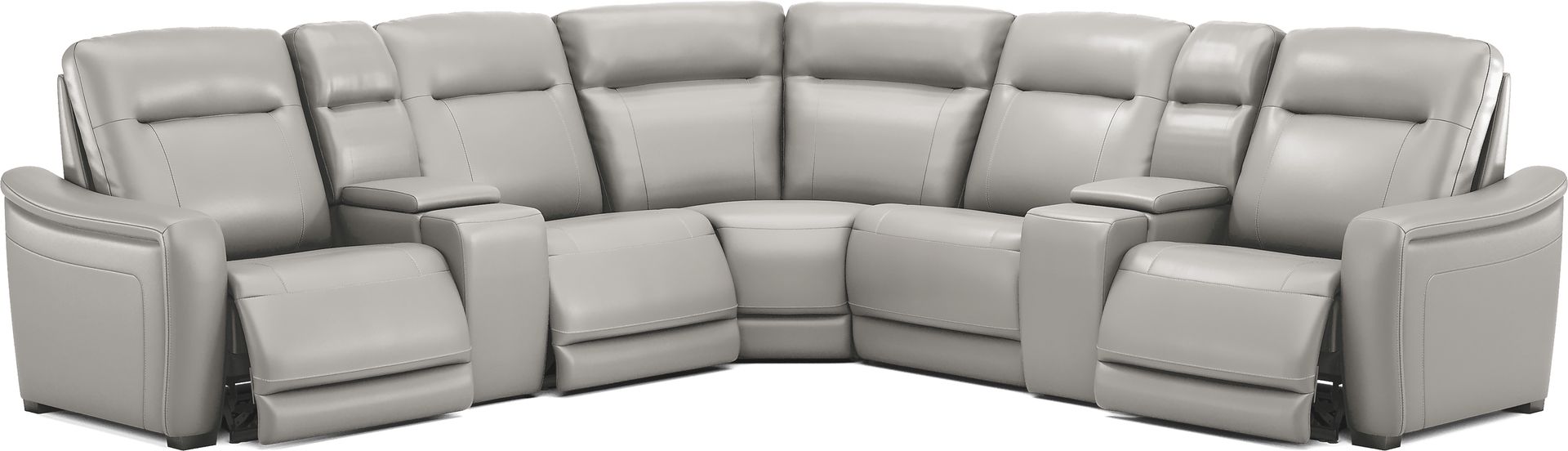 Newport Gray Leather 7 Pc Dual Power Reclining Sectional