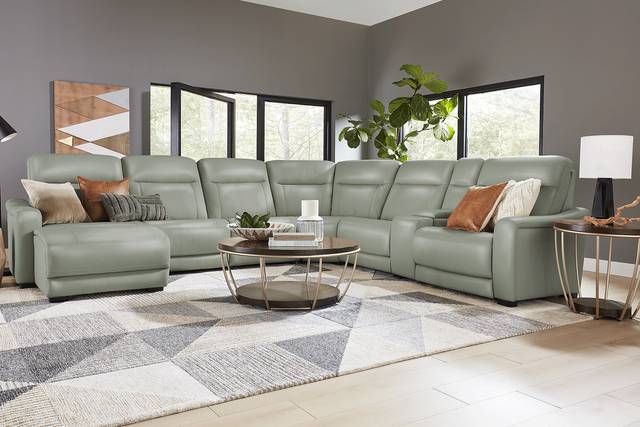 Newport Mint Leather 10 Pc Dual Power Reclining Sectional Living Room - Thumbnail - Image 1