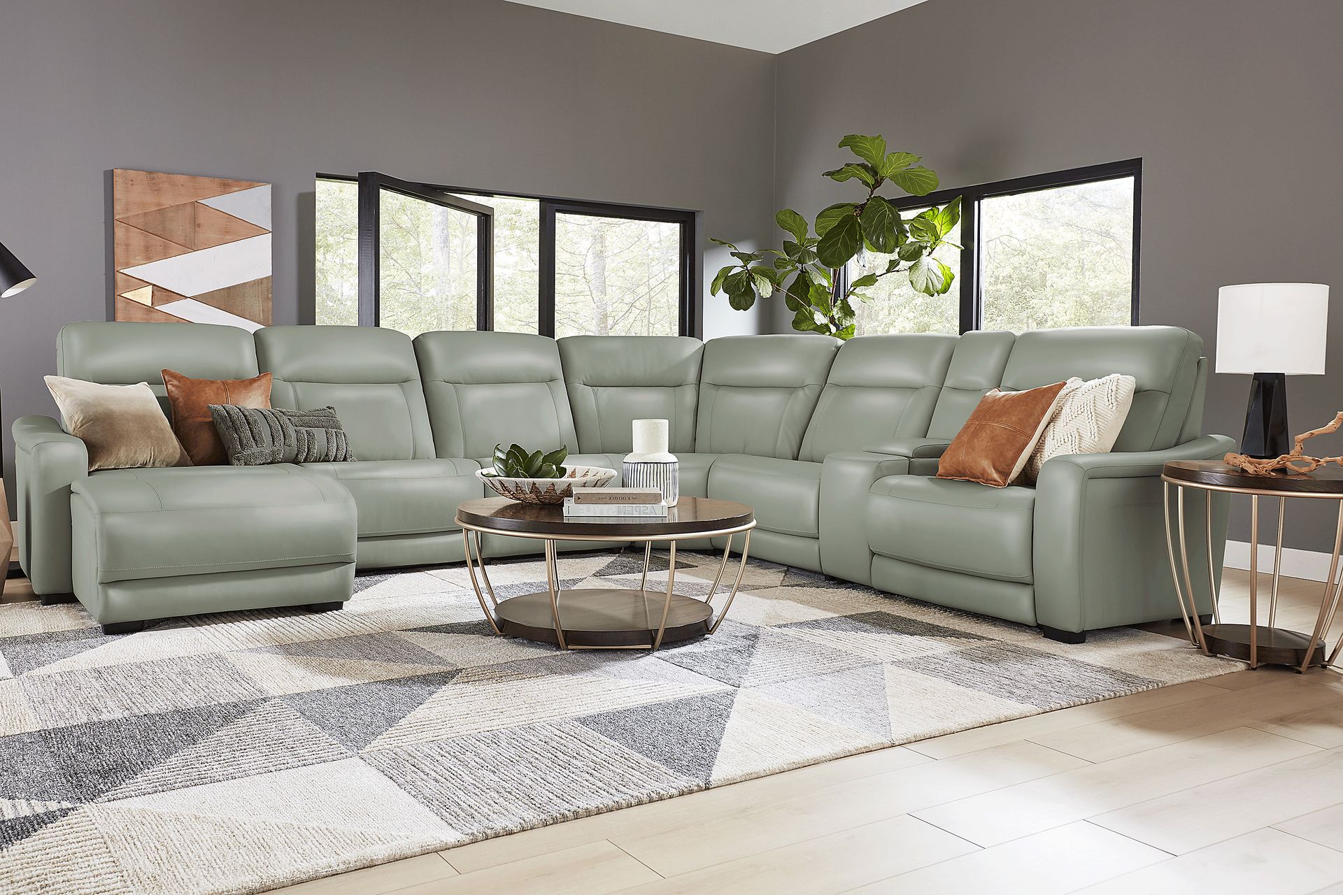 Newport Mint Leather 10 Pc Dual Power Reclining Sectional Living Room - Image 1
