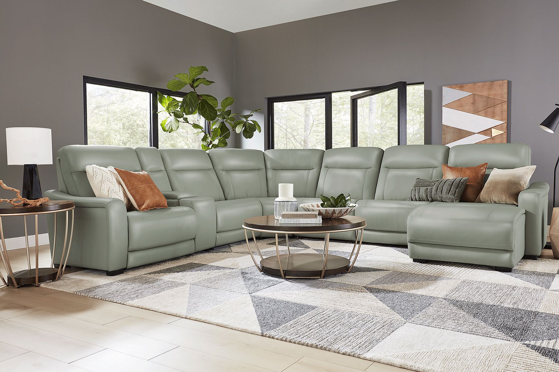 Newport Mint Leather 10 Pc Dual Power Reclining Sectional Living Room - Image 1