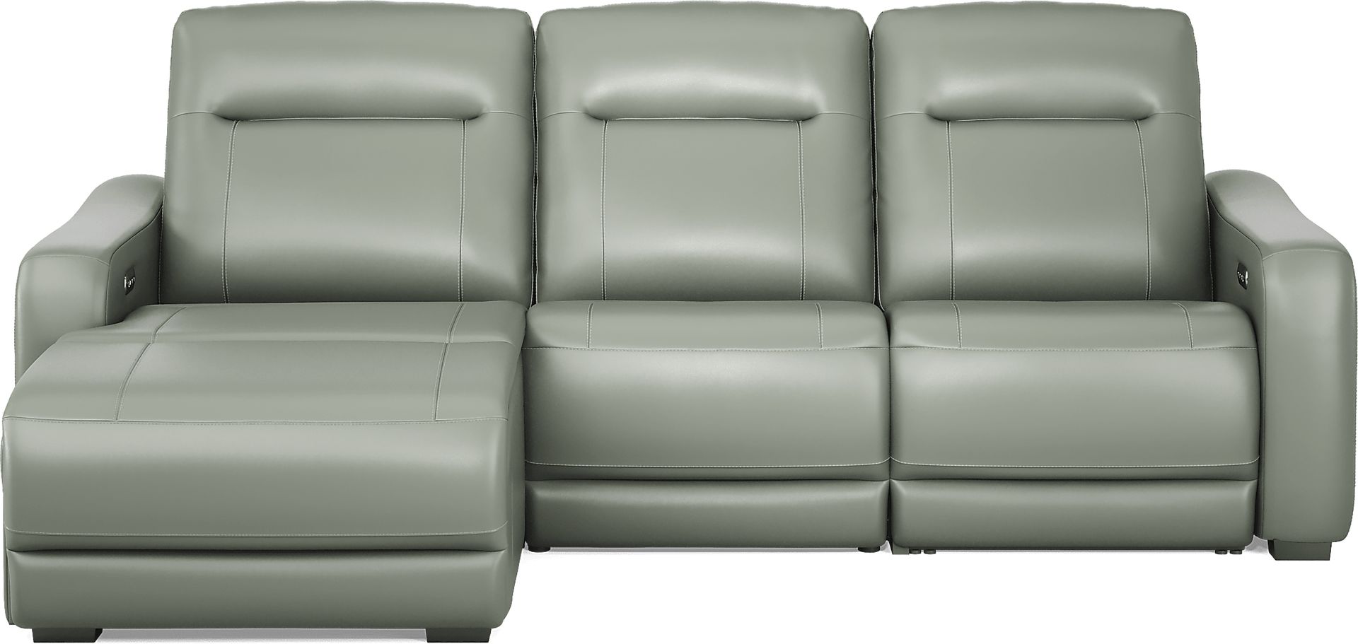 Newport Mint Leather 3 Pc Dual Power Reclining Sectional - Image 3