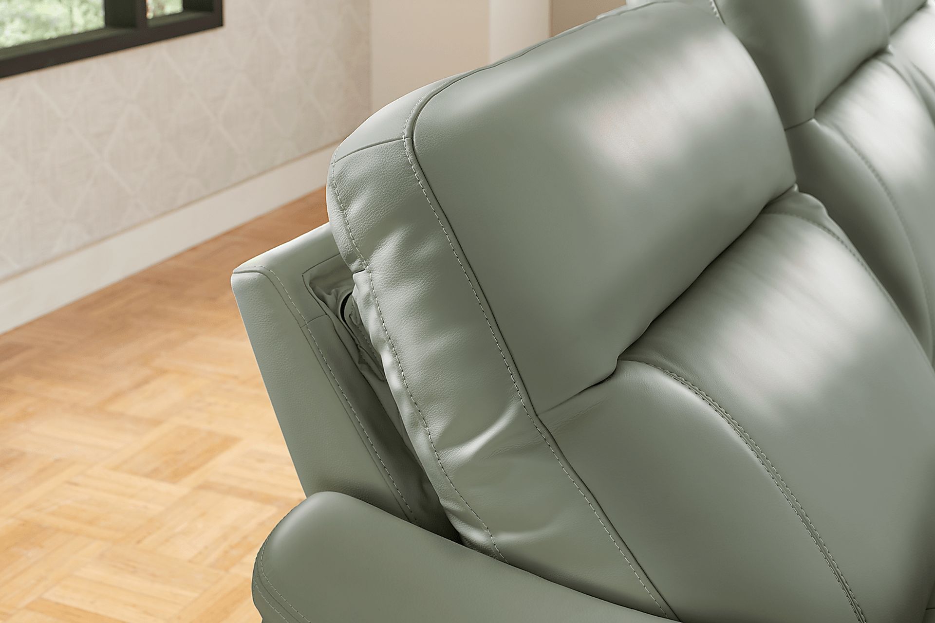 Newport Mint Leather 3 Pc Dual Power Reclining Sectional - Image 9