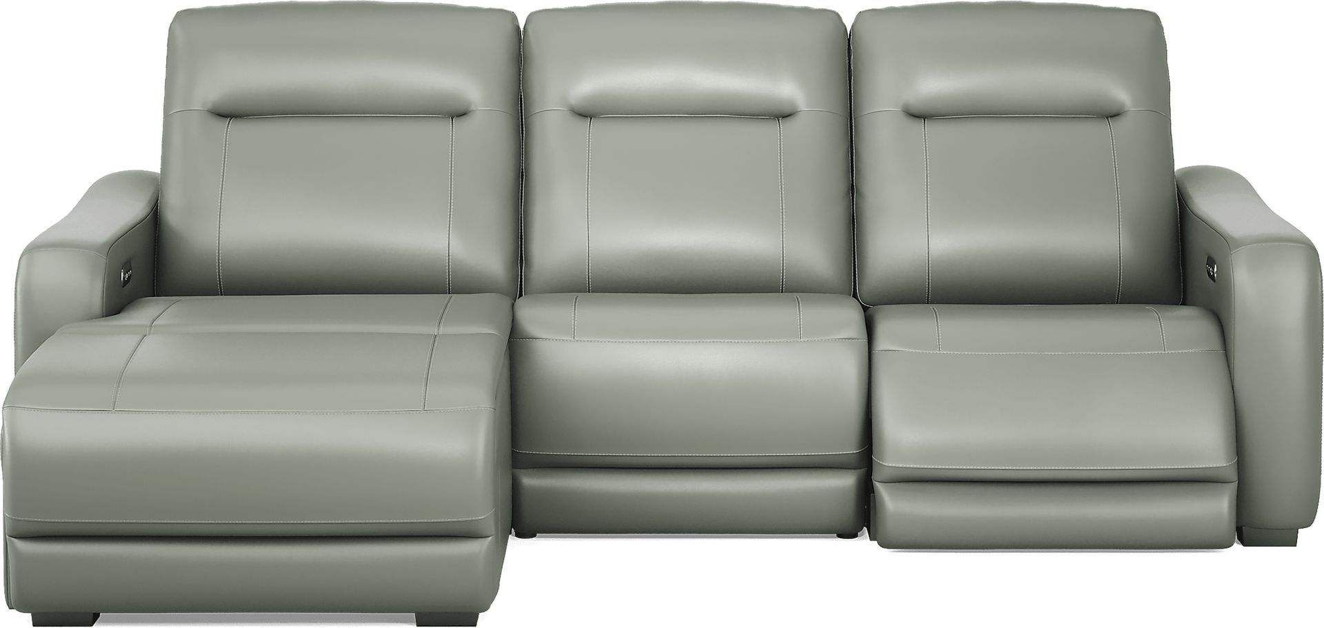 Newport Mint Leather 3 Pc Dual Power Reclining Sectional - Image 1