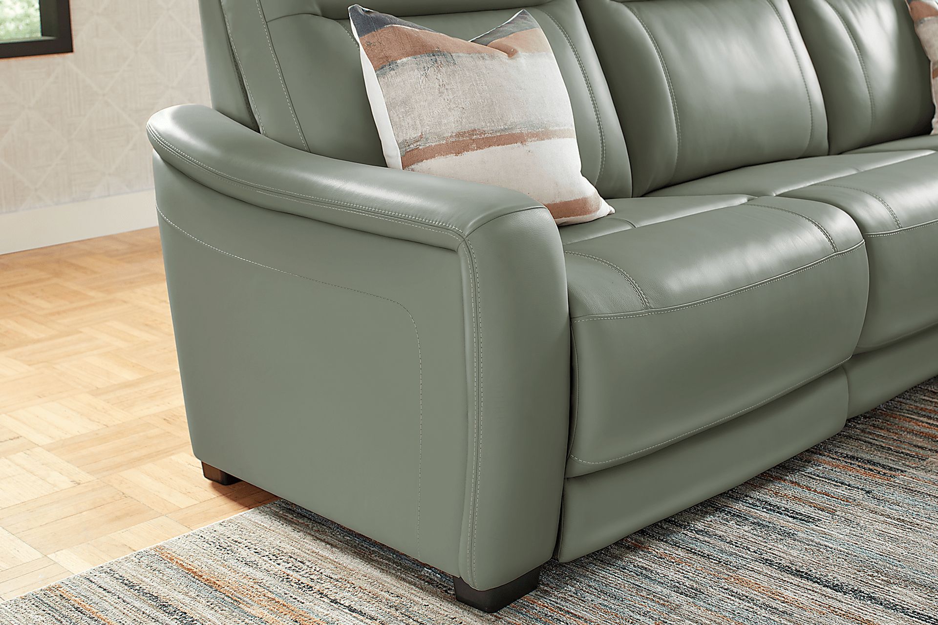 Newport Mint Leather 6 Pc Dual Power Reclining Sectional Living Room - Image 4