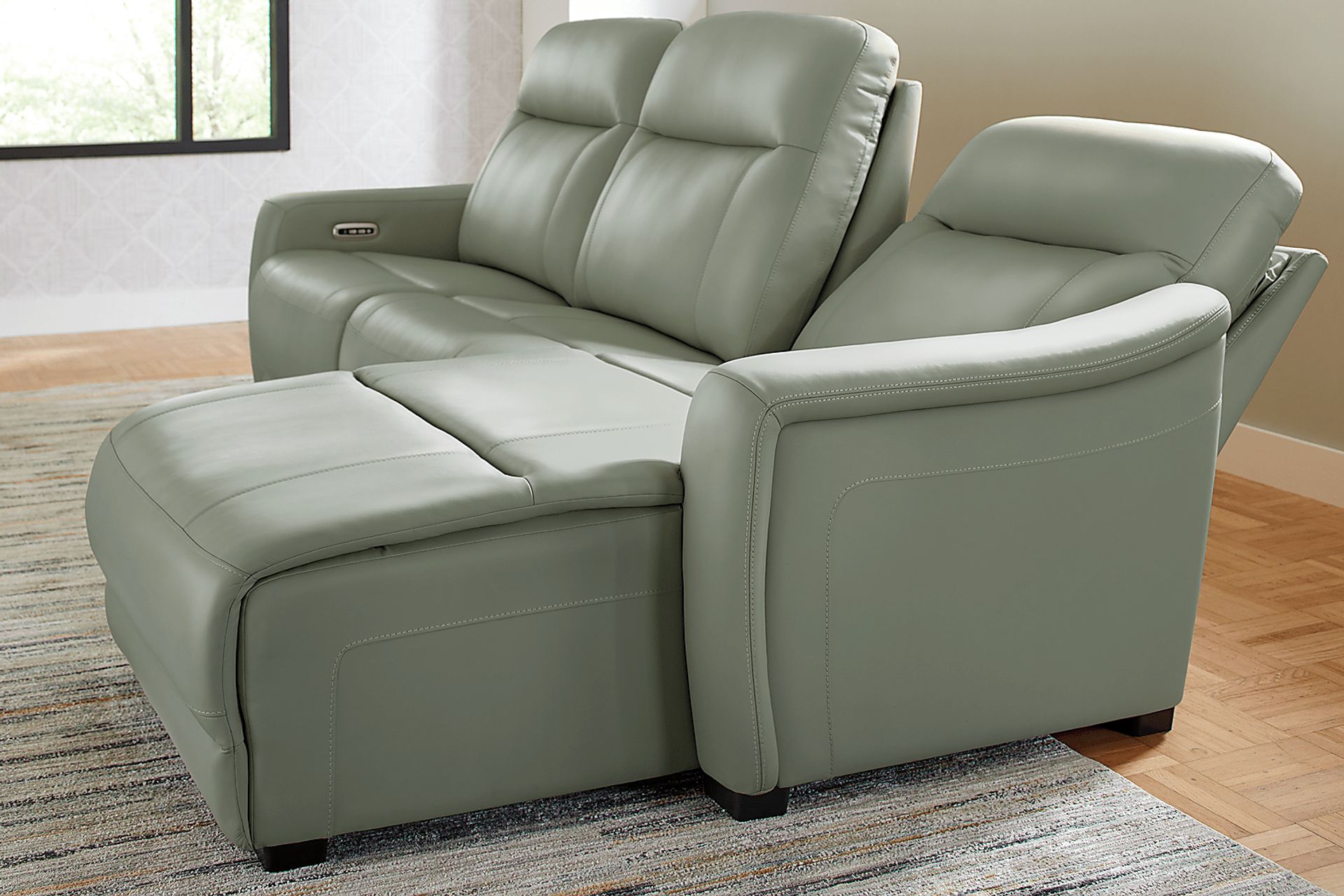 Newport Mint Leather 6 Pc Dual Power Reclining Sectional Living Room - Image 6