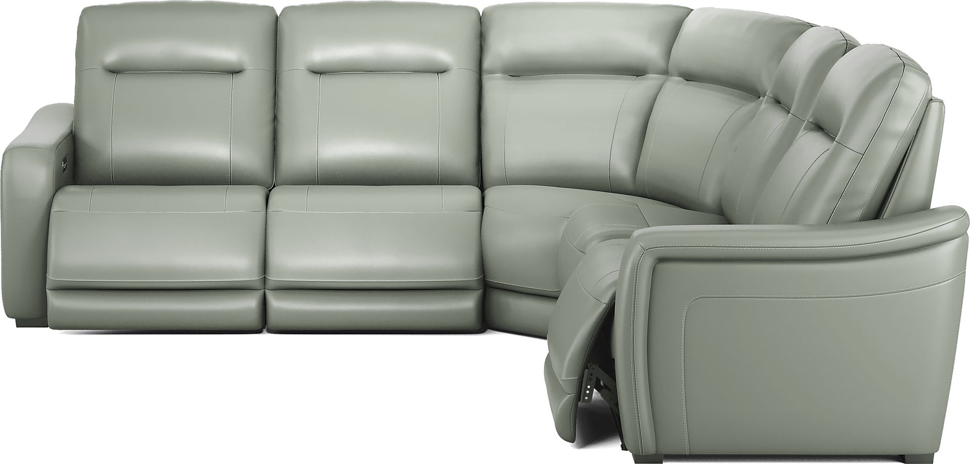 Newport Mint Leather 5 Pc Dual Power Reclining Sectional - Image 2