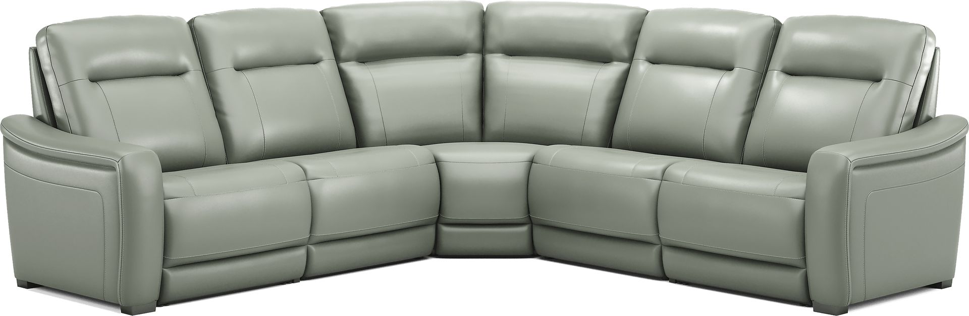 Newport Mint Leather 5 Pc Dual Power Reclining Sectional - Image 3