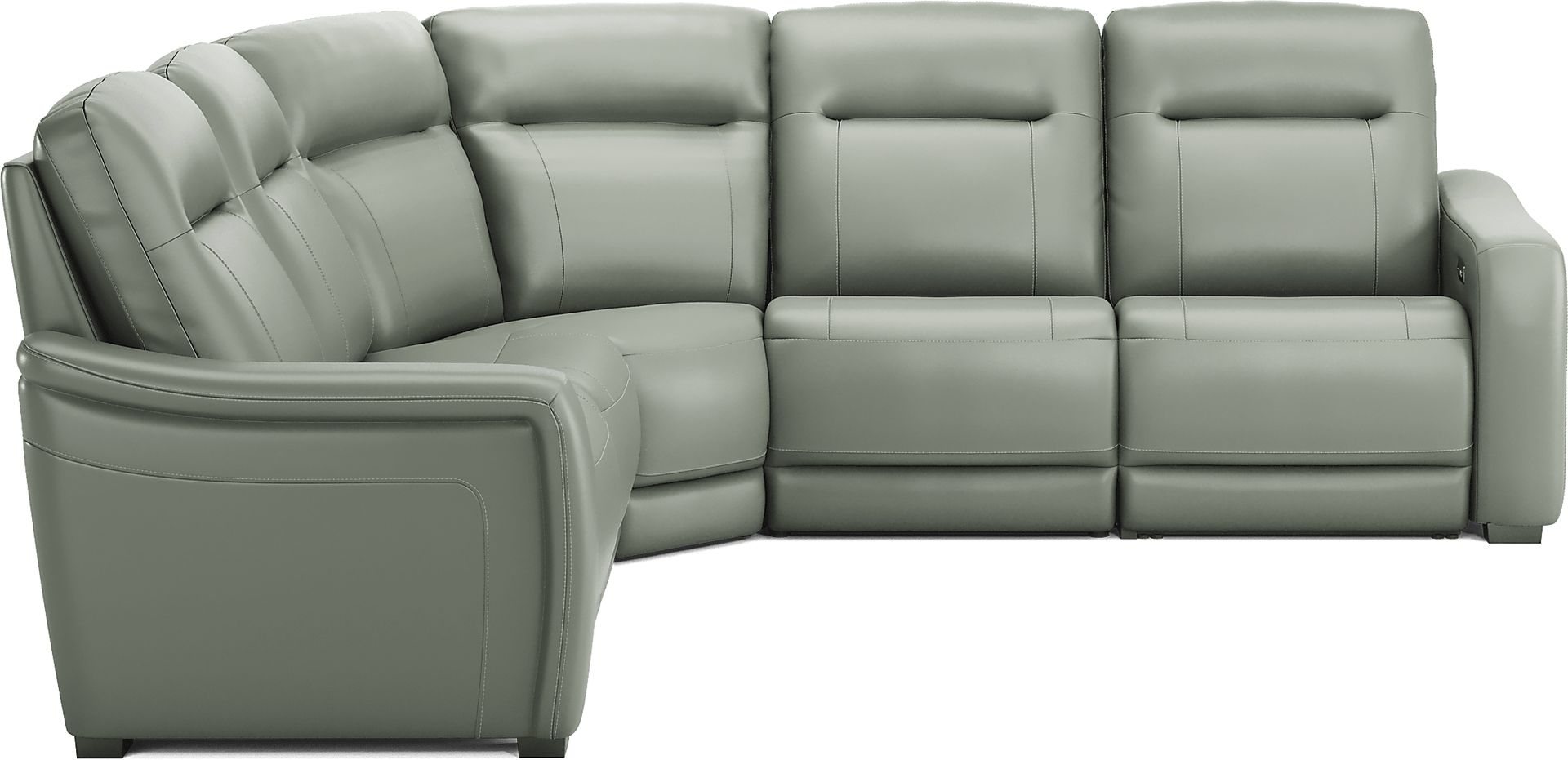 Newport Mint Leather 5 Pc Dual Power Reclining Sectional - Image 4