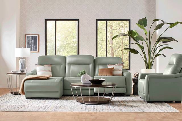 Newport Mint Leather 6 Pc Dual Power Reclining Sectional Living Room - Thumbnail - Image 1