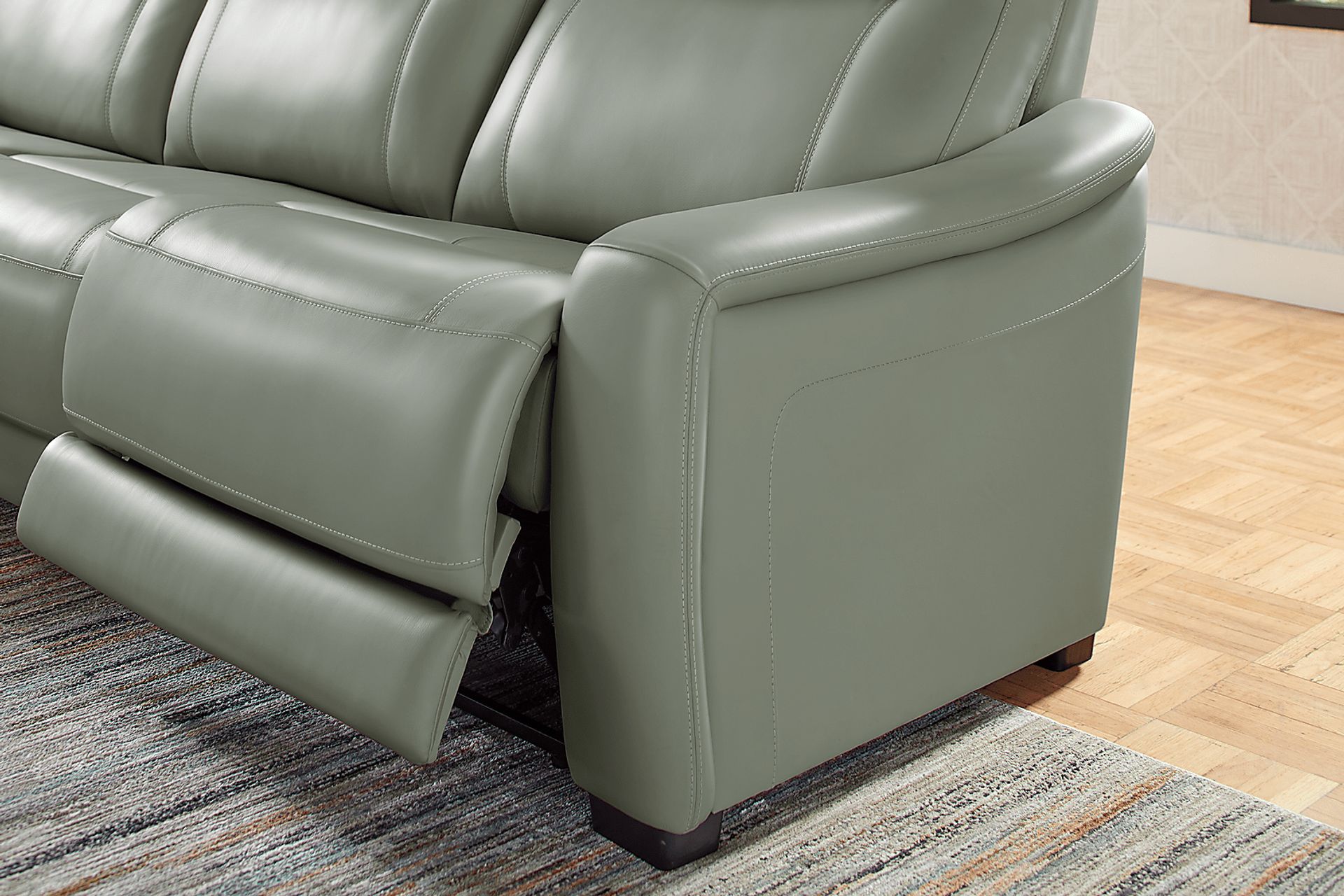 Newport Mint Leather 6 Pc Dual Power Reclining Sectional - Image 10