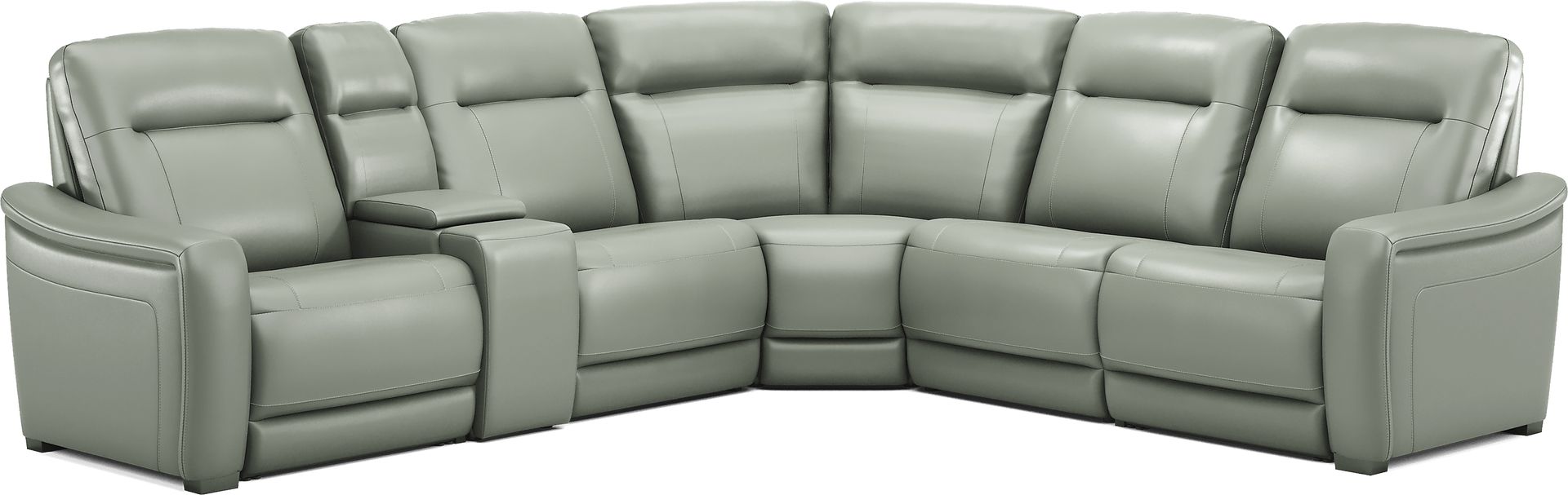 Newport Mint Leather 6 Pc Dual Power Reclining Sectional - Image 3