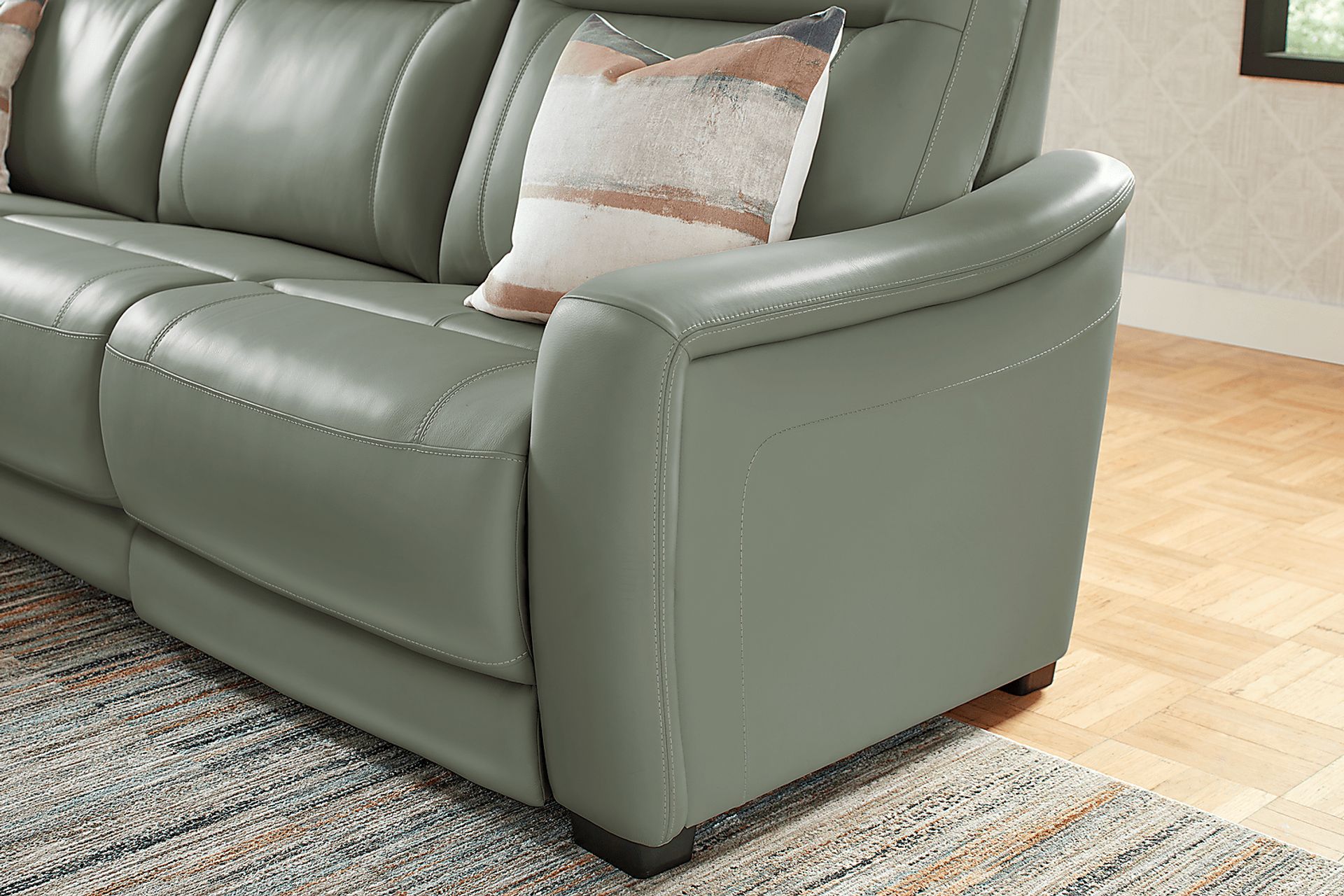 Newport Mint Leather 6 Pc Dual Power Reclining Sectional - Image 4