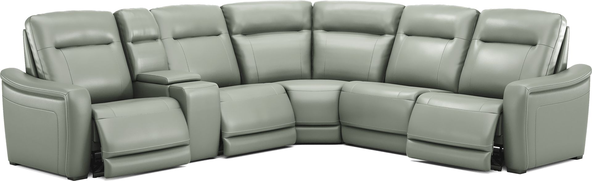 Newport Mint Leather 6 Pc Dual Power Reclining Sectional - Image 1