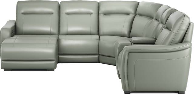 Newport Mint Leather 6 Pc Dual Power Reclining Sectional - Thumbnail - Image 3