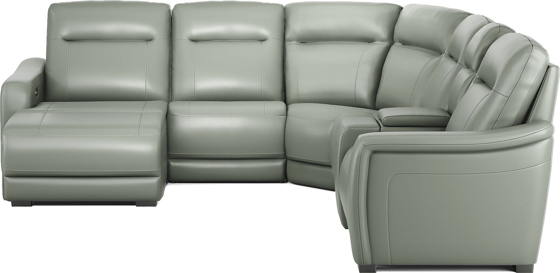 Newport Mint Leather 6 Pc Dual Power Reclining Sectional - Image 3