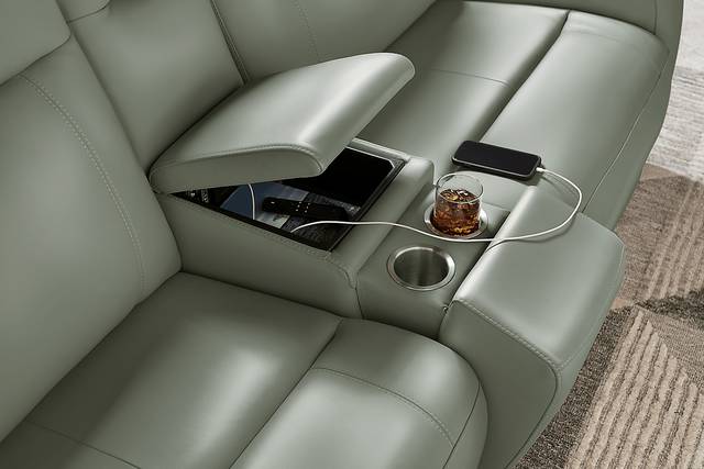 Newport Mint Leather 6 Pc Dual Power Reclining Sectional - Thumbnail - Image 4