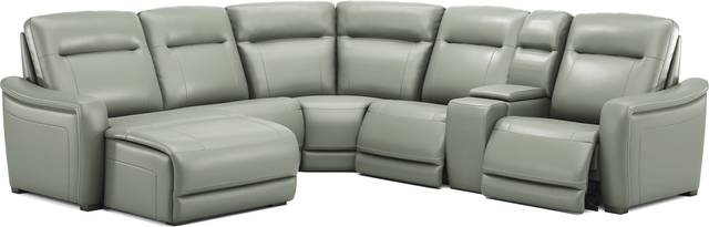 Newport Mint Leather 6 Pc Dual Power Reclining Sectional - Thumbnail - Image 1