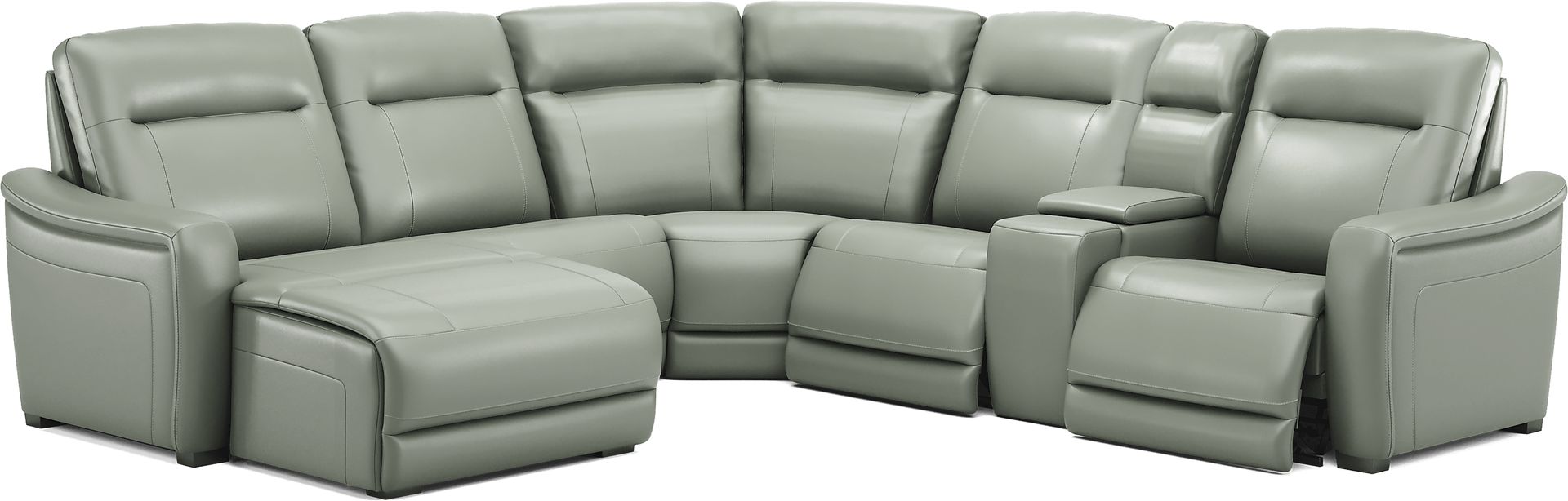 Newport Mint Leather 6 Pc Dual Power Reclining Sectional - Image 1