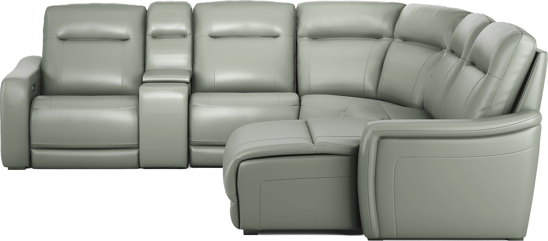 Newport Mint Leather 6 Pc Dual Power Reclining Sectional - Image 3