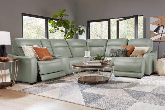 Newport Leather 6 Pc Dual Power Reclining Sectional