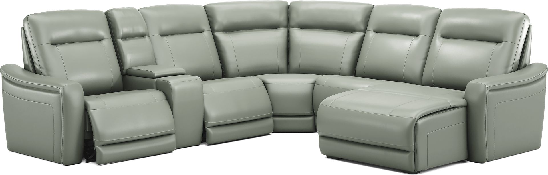 Newport Mint Leather 6 Pc Dual Power Reclining Sectional - Image 1