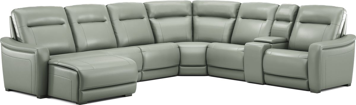 Drew & Jonathan Newport 10 Pc Mint Green Leather Dual Power Reclining ...