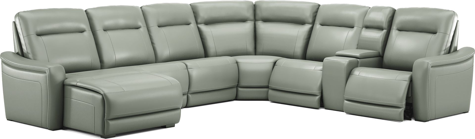 Newport Mint Leather 7 Pc Dual Power Reclining Sectional - Image 1