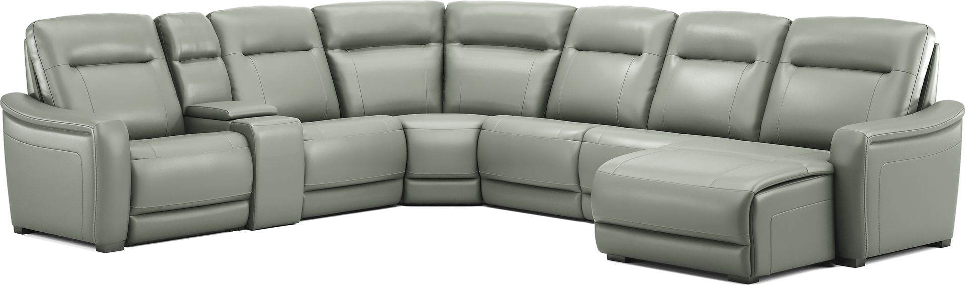 Newport Mint Leather 7 Pc Dual Power Reclining Sectional - Image 3