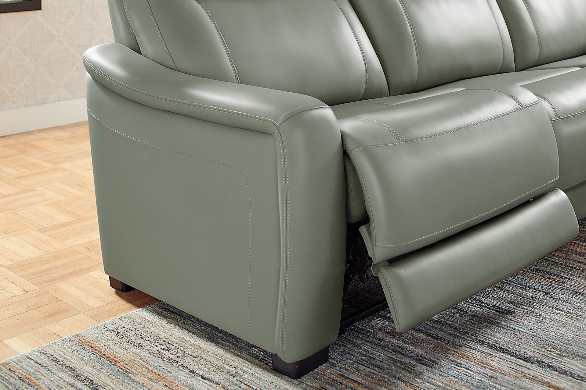 Newport Mint Leather 7 Pc Dual Power Reclining Sectional - Image 5
