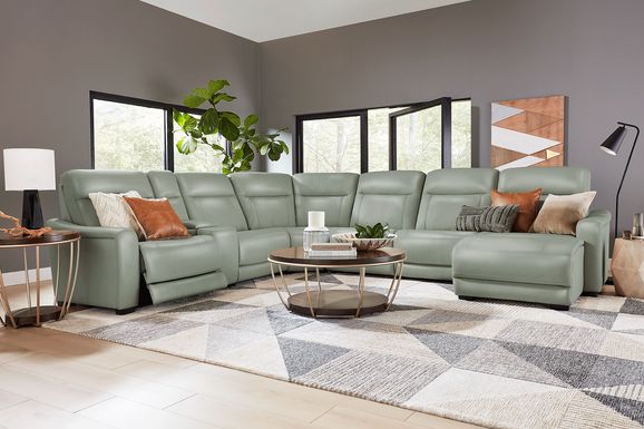Newport Leather 7 Pc Dual Power Reclining Sectional