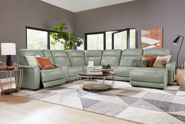Newport Mint Leather 7 Pc Dual Power Reclining Sectional - Thumbnail - Image 2