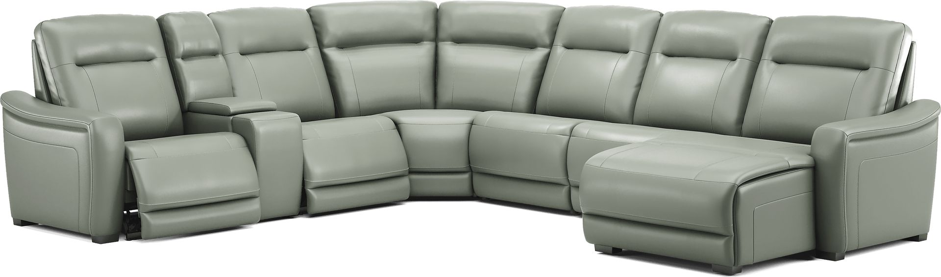 Newport Mint Leather 7 Pc Dual Power Reclining Sectional - Image 1