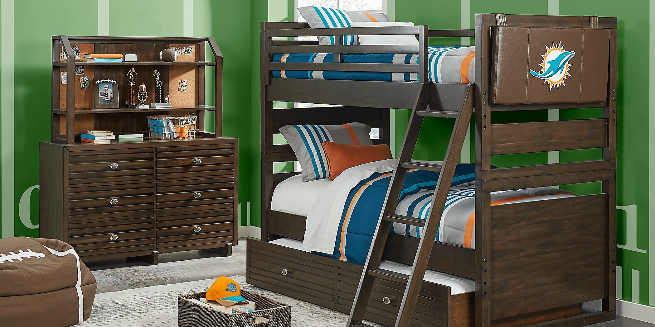 Nfl 1st & Goal 5 Pc Brown Cherry Dark Wood Twin/Twin Bunk Bed | Rooms to Go