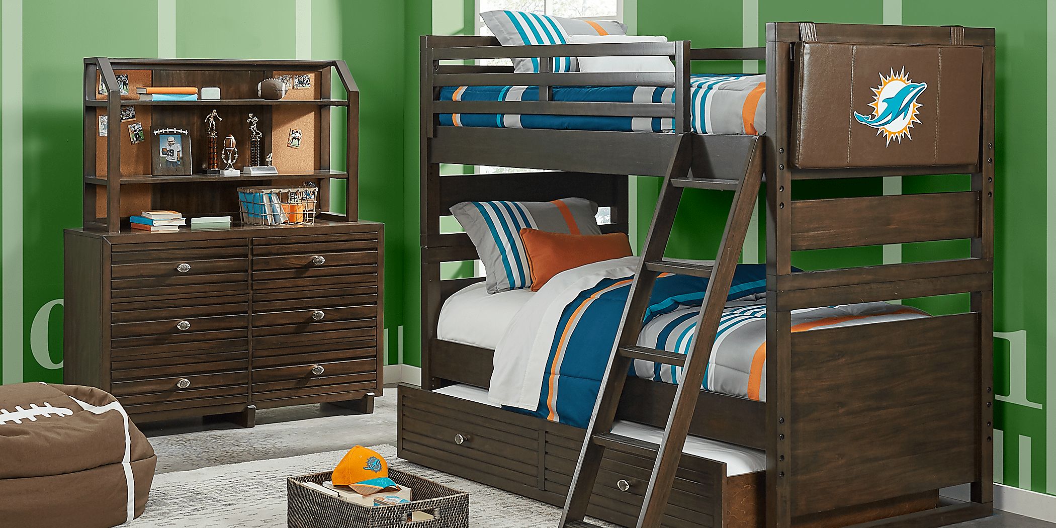NFL 1st & Goal Miami Dolphins Brown Twin/Twin Bunk Bed Rooms To Go