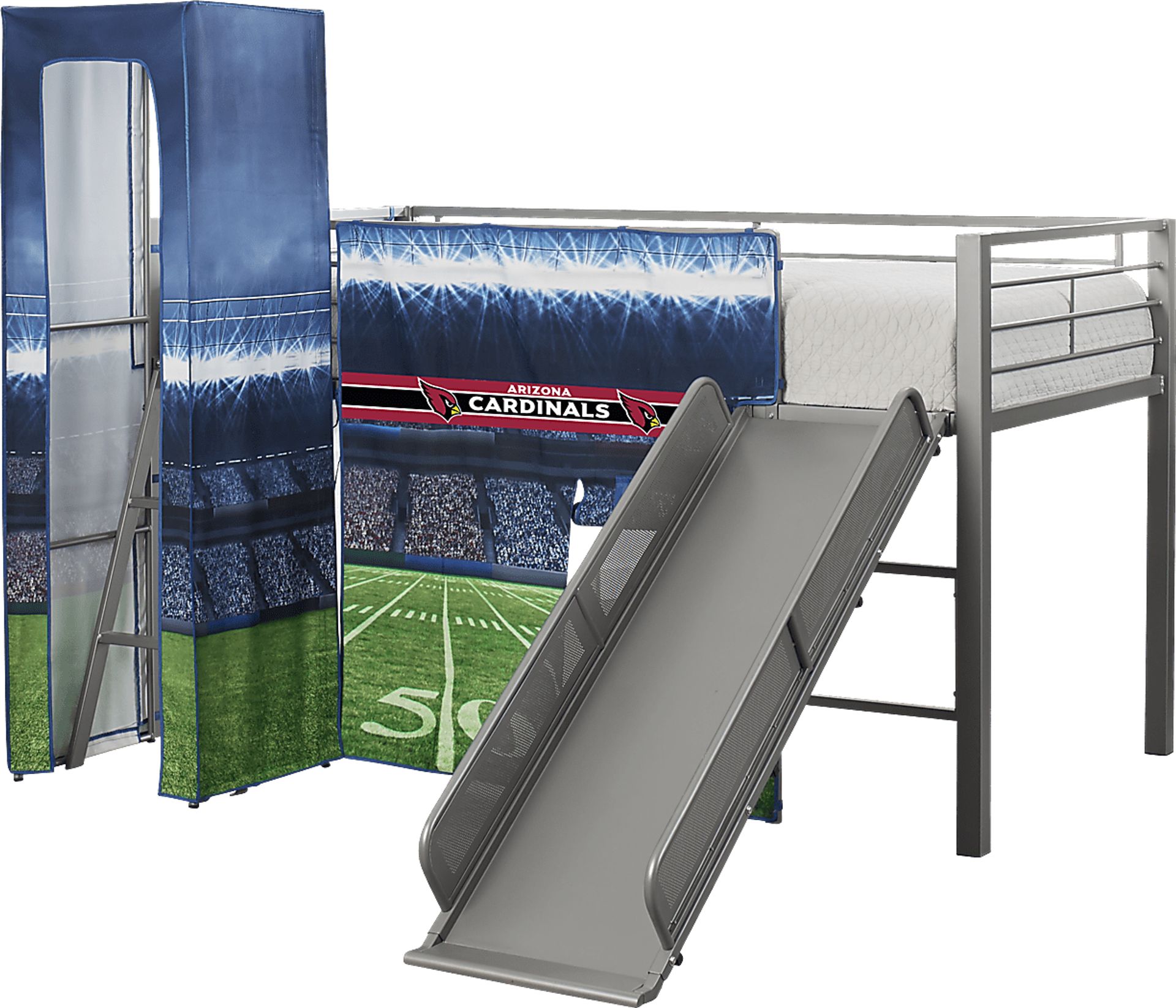 NFL 50 Yards Arizona Cardinals Silver Jr. Tent Loft Bed with Slide and Tower - Image 4