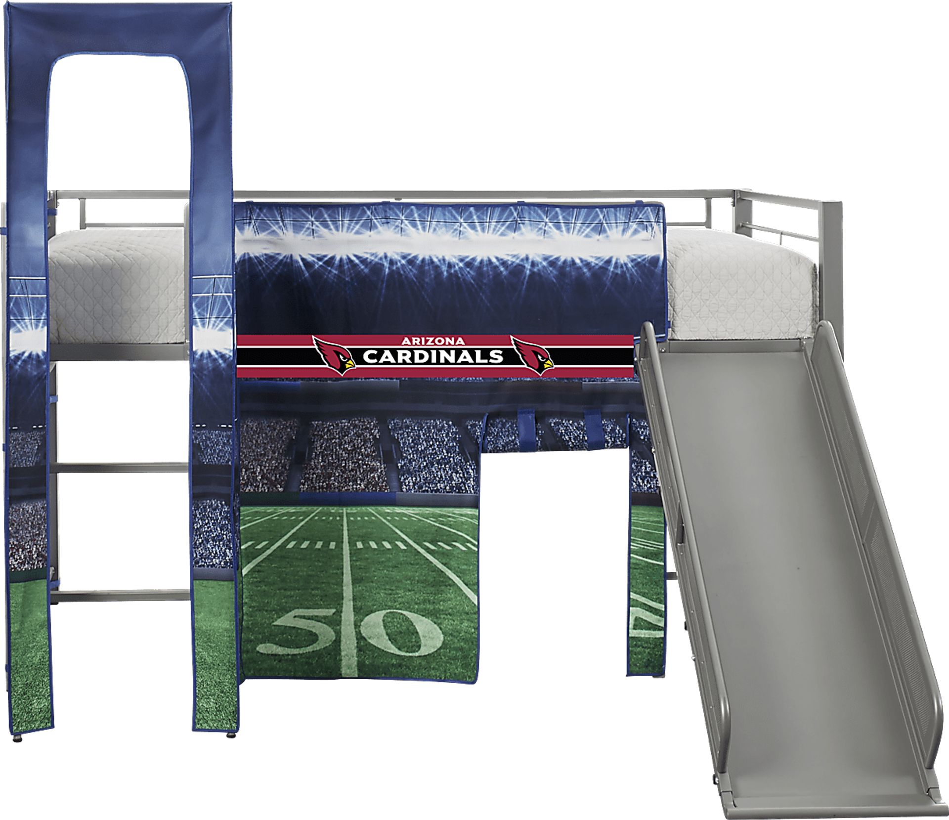 NFL 50 Yards Arizona Cardinals Silver Jr. Tent Loft Bed with Slide and Tower - Image 1