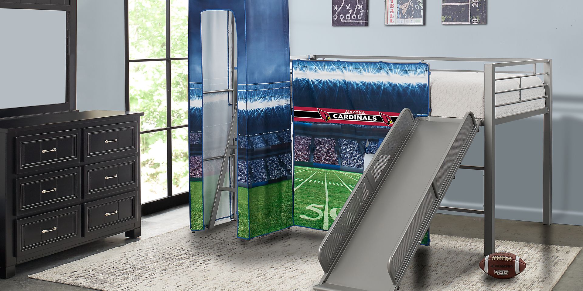 NFL 50 Yards Arizona Cardinals Silver Jr. Tent Loft Bed with Slide and Tower - Image 2