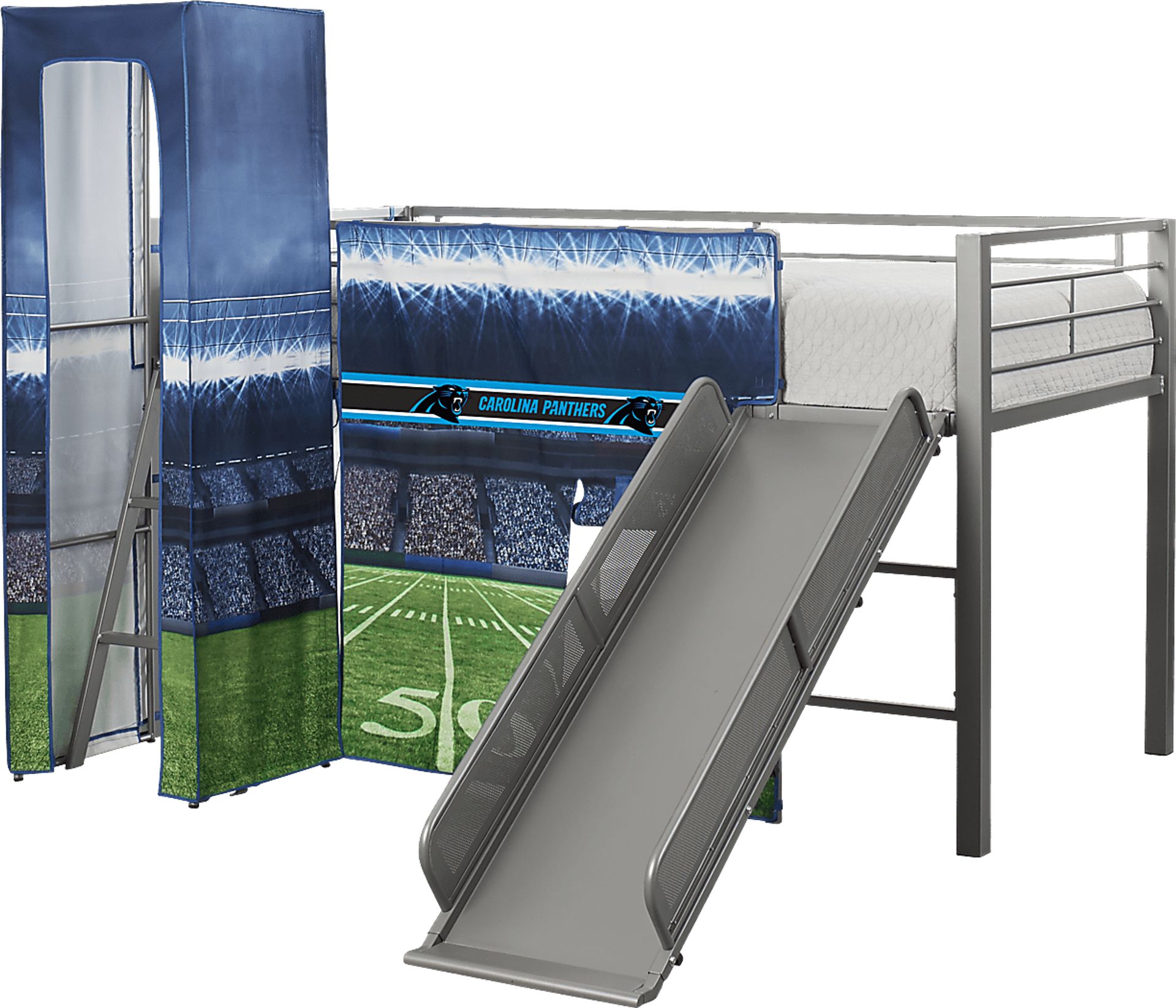 NFL 50 Yards Carolina Panthers Silver Jr. Tent Loft Bed with Slide and Tower - Image 4