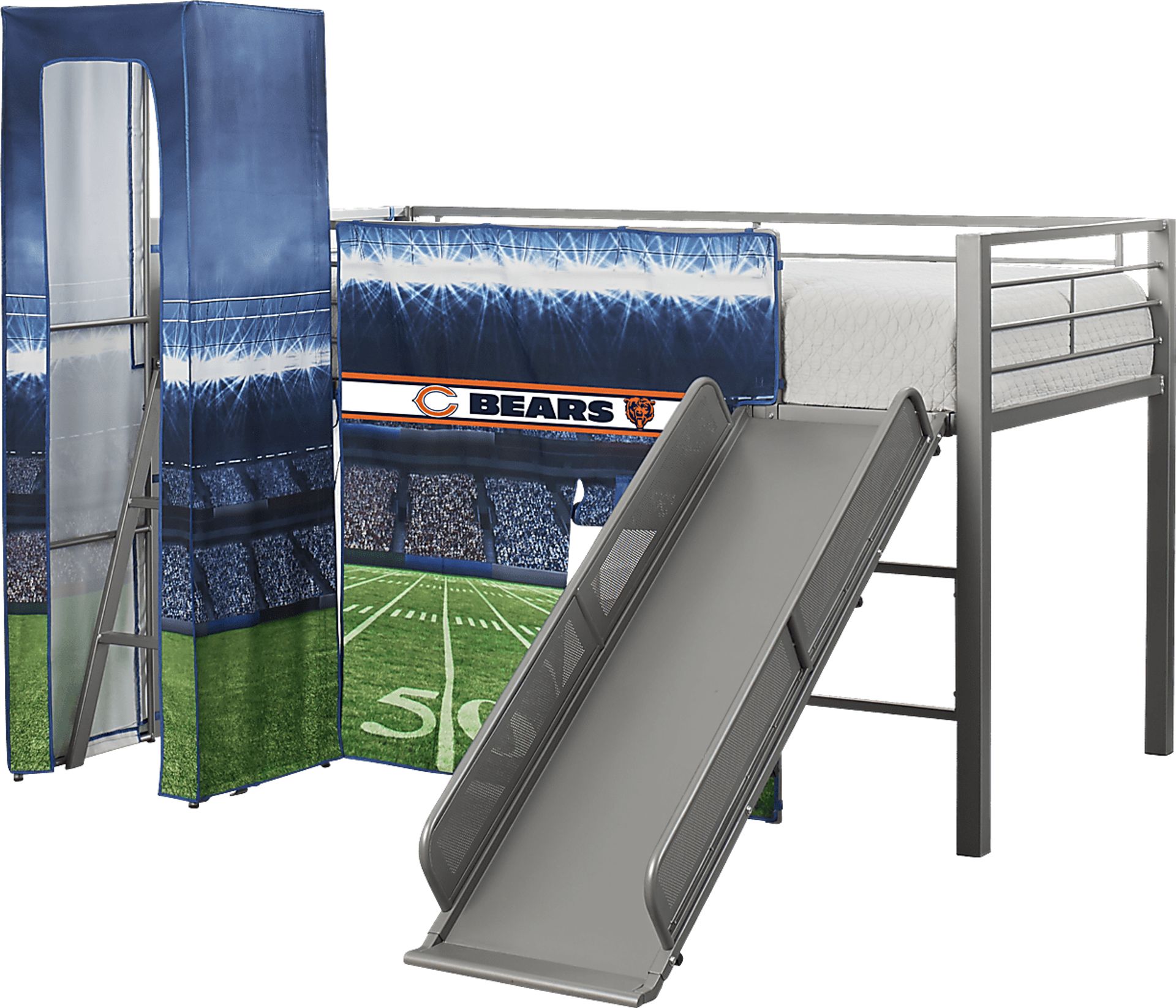 NFL 50 Yards Chicago Bears Silver Jr. Tent Loft Bed with Slide and Tower - Image 4