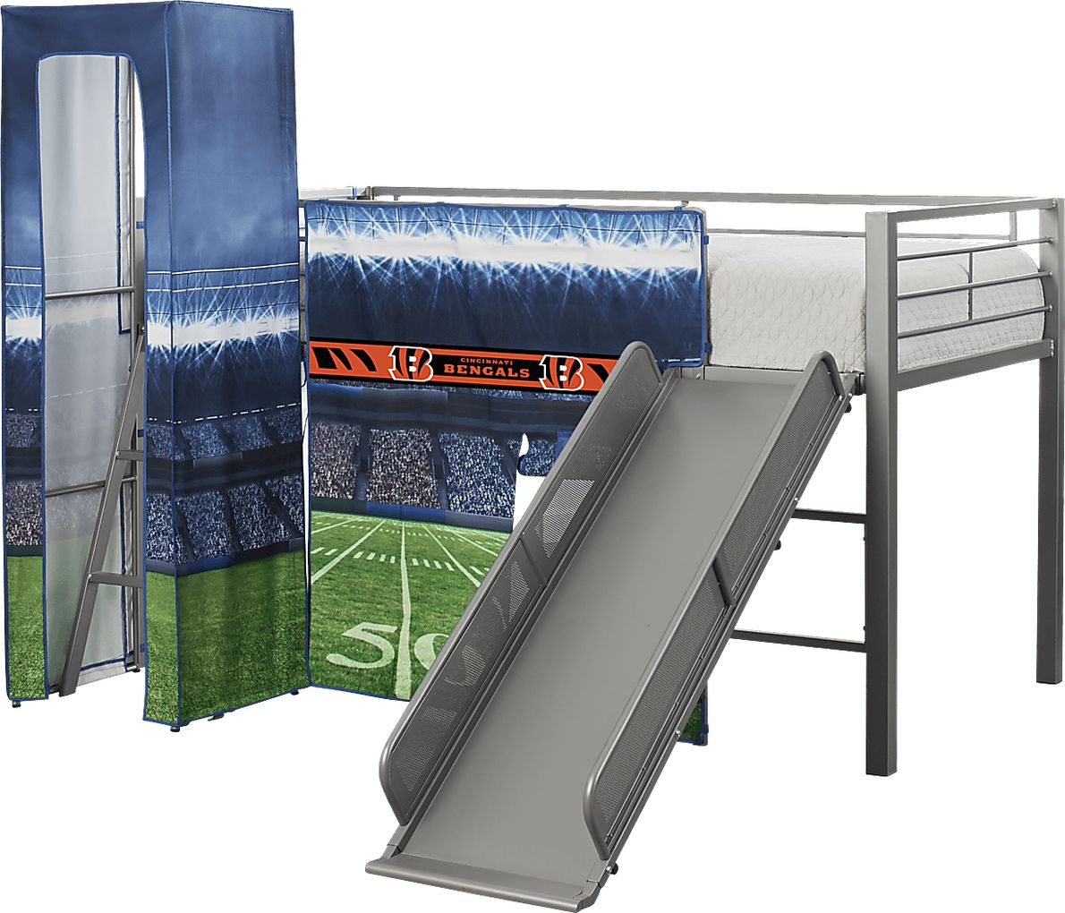 NFL 50 Yards Cincinnati Bengals Silver Jr. Tent Loft Bed with Slide and