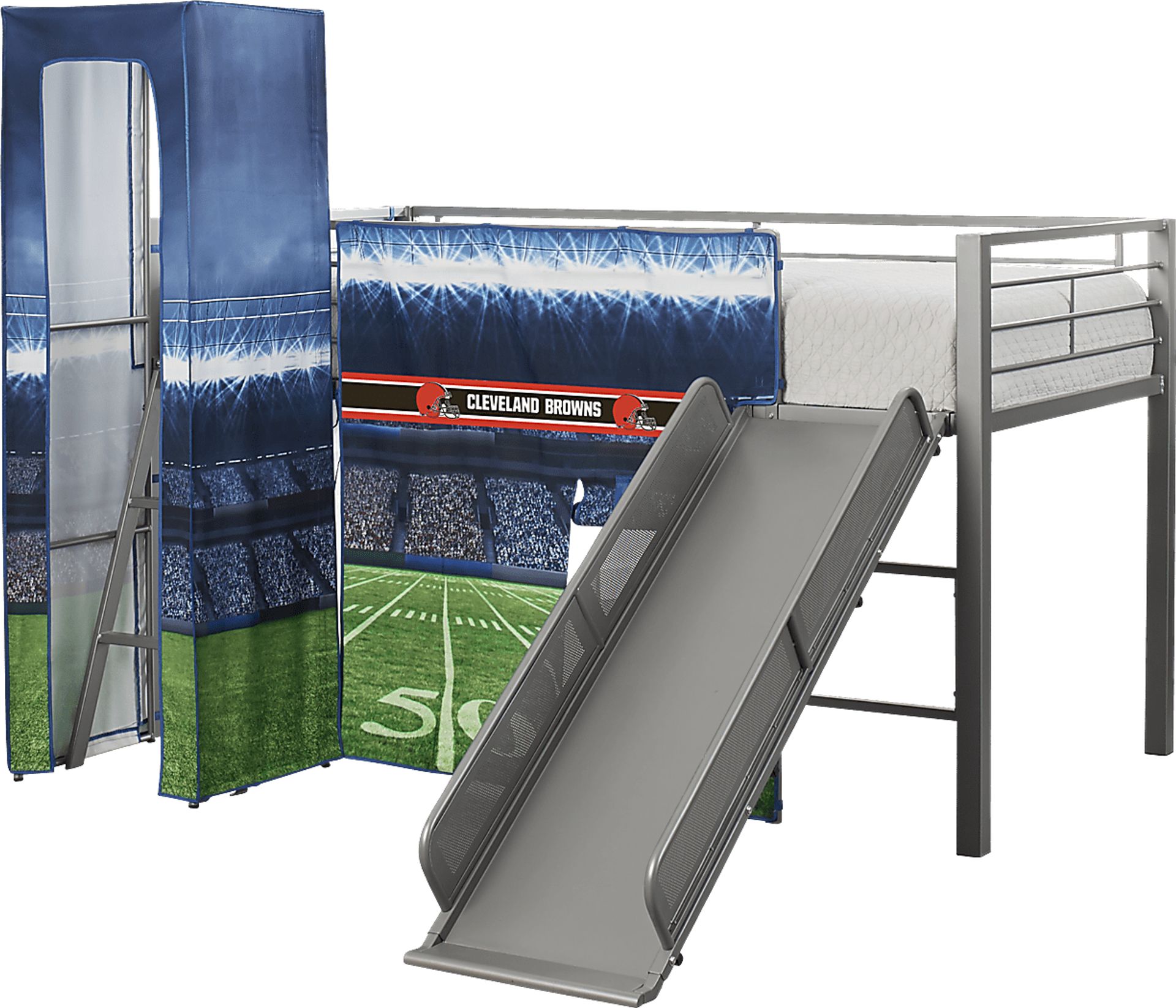 NFL 50 Yards Cleveland Browns Silver Jr. Tent Loft Bed with Slide and Tower - Image 4